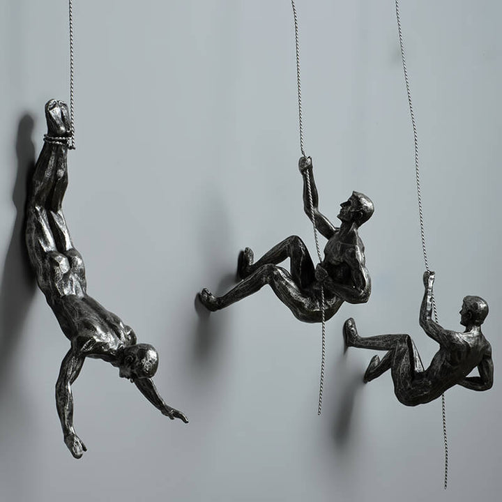 Handmade Climbing Sculpture Wall Art – Unique Natural Brown Synthetic Resin Figure for Interior Wall Decor 0