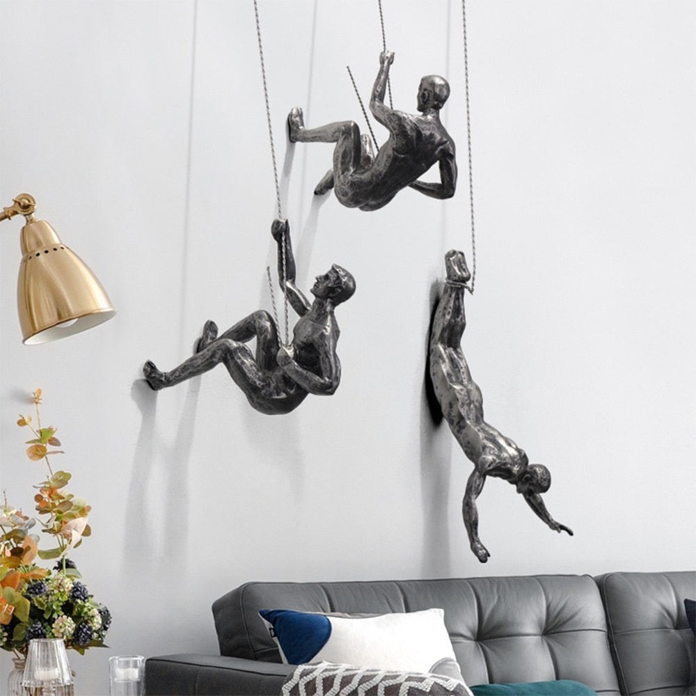Handmade Climbing Sculpture Wall Art – Unique Natural Brown Synthetic Resin Figure for Interior Wall Decor 1