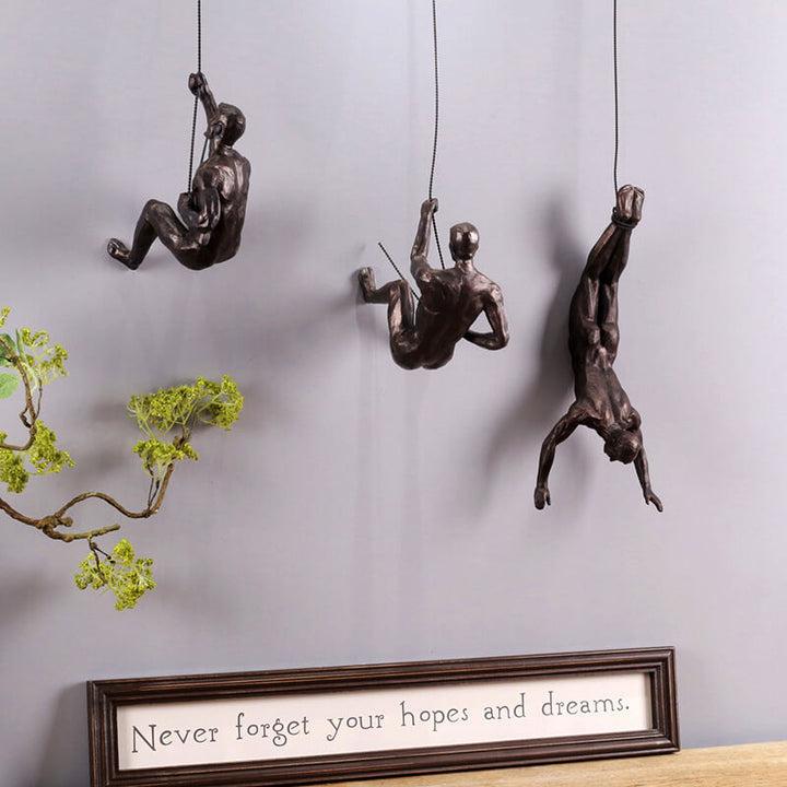 Handmade Climbing Sculpture Wall Art – Unique Natural Brown Synthetic Resin Figure for Interior Wall Decor 2