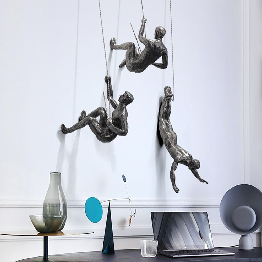 Handmade Climbing Sculpture Wall Art – Unique Natural Brown Synthetic Resin Figure for Interior Wall Decor 3