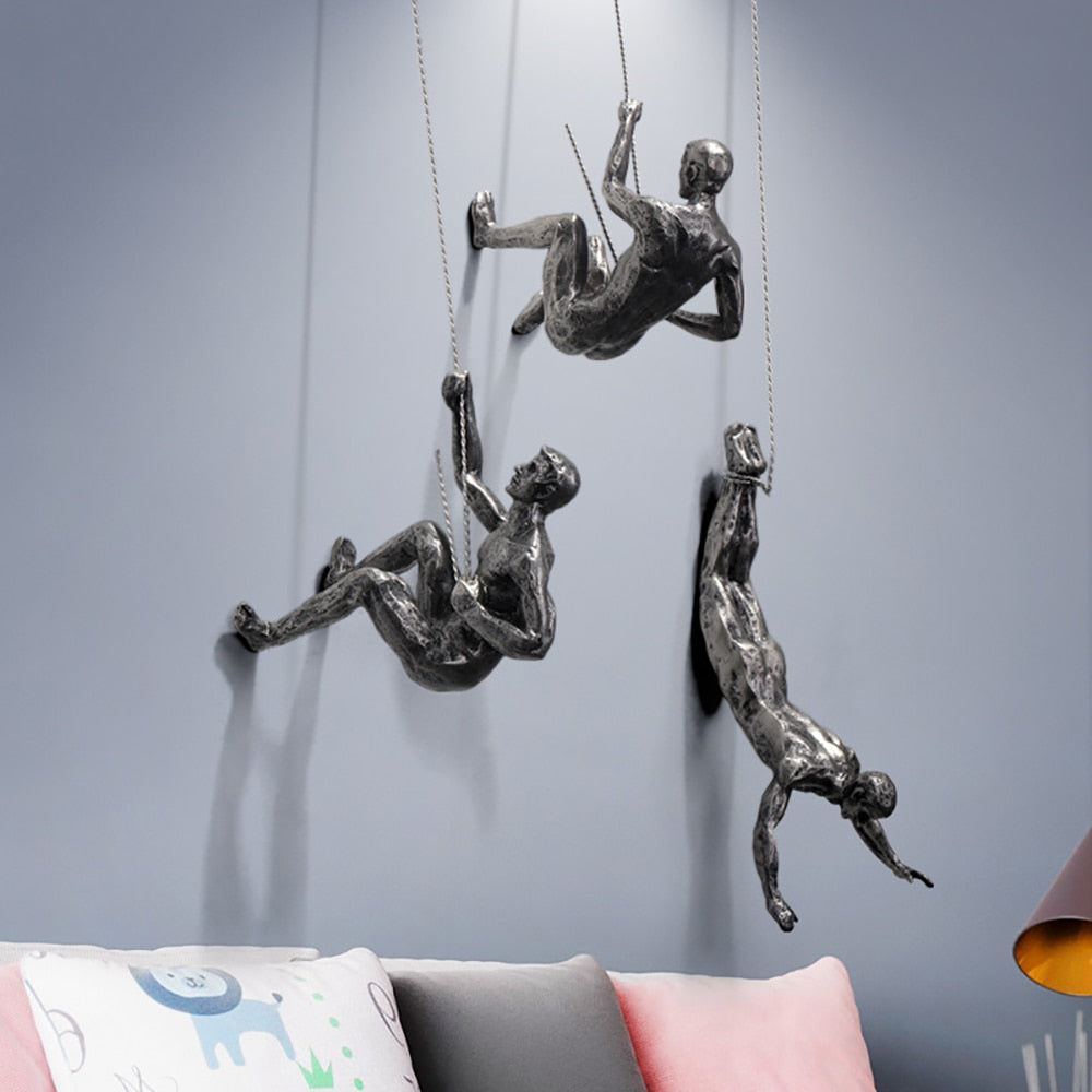 Handmade Climbing Sculpture Wall Art – Unique Natural Brown Synthetic Resin Figure for Interior Wall Decor 5