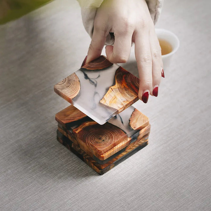 Handmade Custom Coasters for Drinks – Unique Pine Wood and Resin Design, Nature-Inspired Home Decor 5