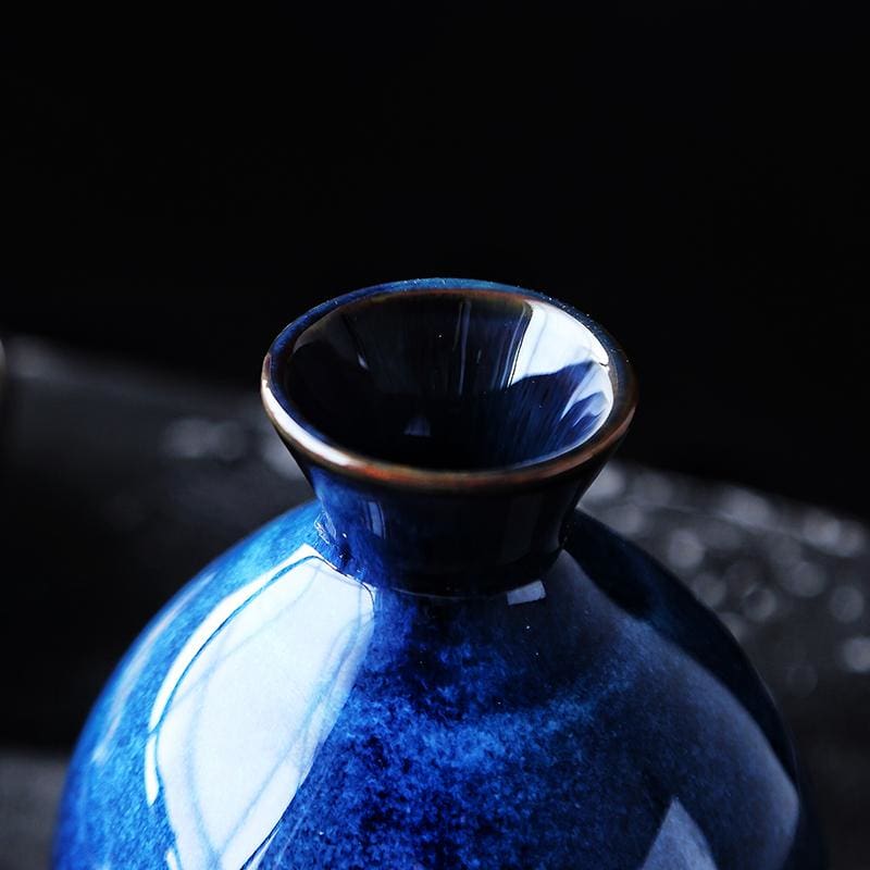 Handmade Indigo Blue Japanese Sake Set – 5-Piece Ceramic Set for Hot and Cold Sake 2