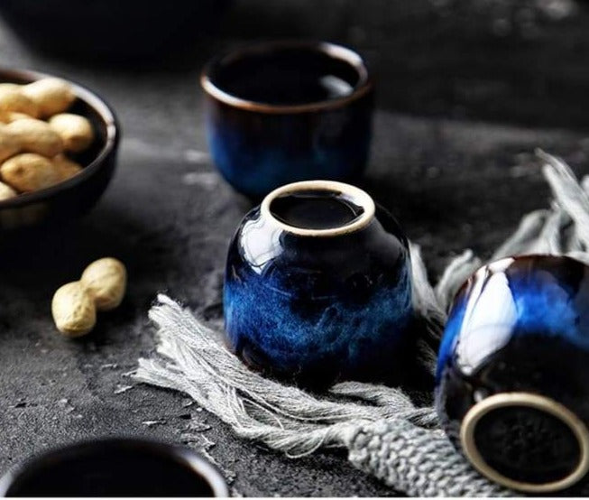 Handmade Indigo Blue Japanese Sake Set – 5-Piece Ceramic Set for Hot and Cold Sake 4