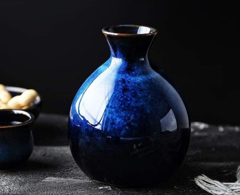 Handmade Indigo Blue Japanese Sake Set – 5-Piece Ceramic Set for Hot and Cold Sake 5