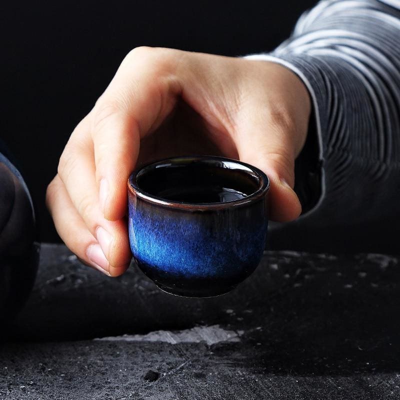 Handmade Indigo Blue Japanese Sake Set – 5-Piece Ceramic Set for Hot and Cold Sake 6