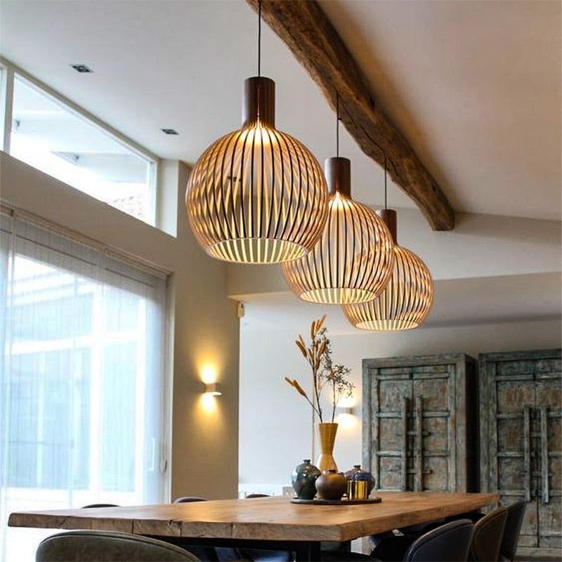 Handmade Wooden Hanging Lamp – Unique Rustic Pendant Light for Cozy Ambiance in Dining Room, Living Room, Hallway 1