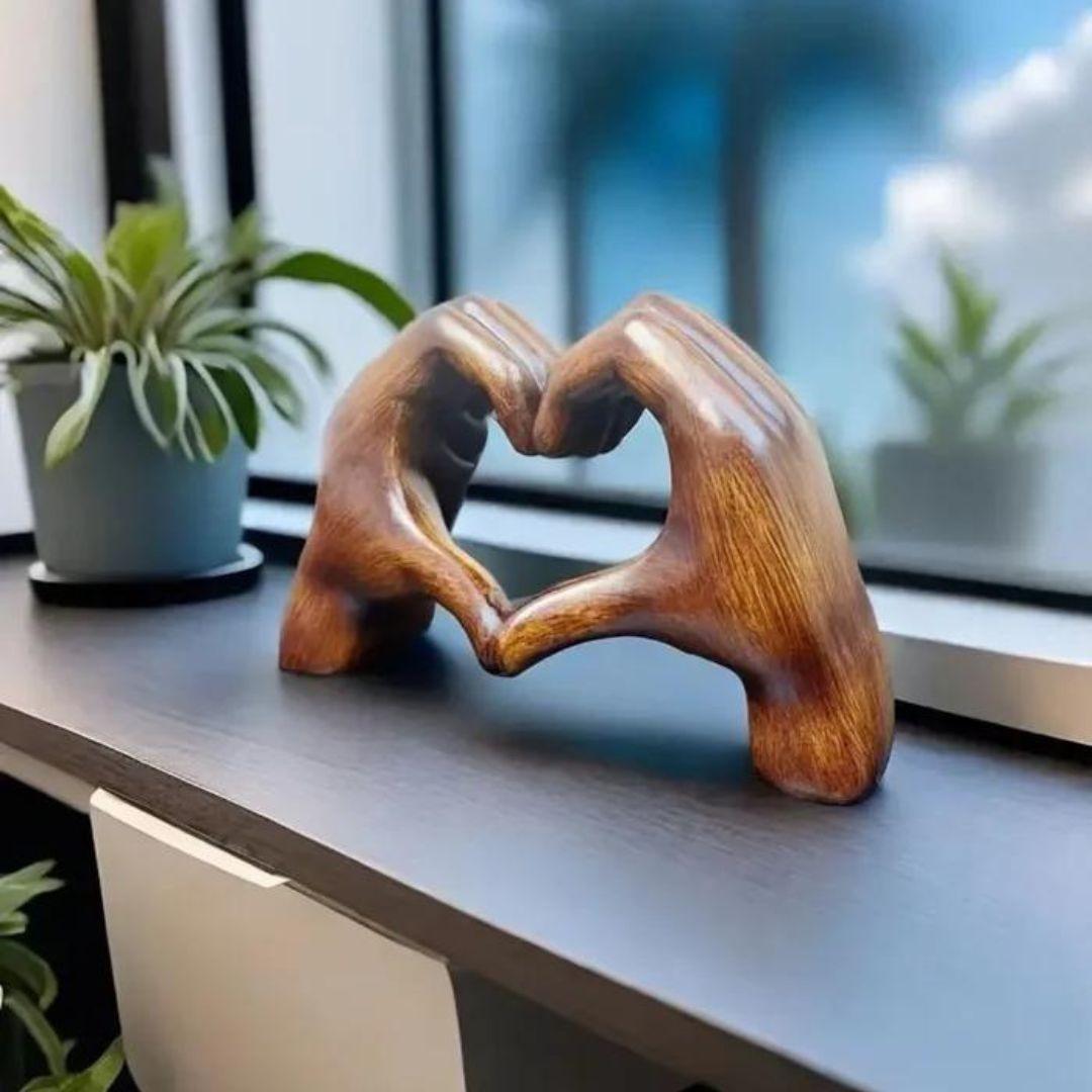 Handmade Wooden Sculpture Art Symbolizing Love – 18.5 cm Hand-Carved Wooden Statue for Unique Home Decor 0