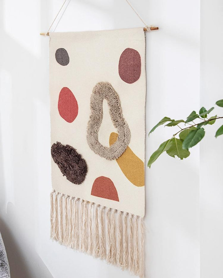 Handwoven Cotton Tapestry Wall Art with Geometric Patterns – Bohemian Wall Decor, 70x50cm with Wooden Hanging Stick 4