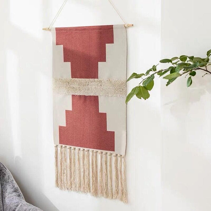 Handwoven Cotton Tapestry Wall Art with Geometric Patterns – Bohemian Wall Decor, 70x50cm with Wooden Hanging Stick 5