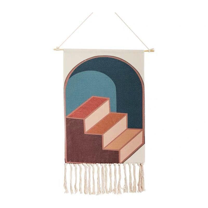 Handwoven Cotton Tapestry Wall Art with Geometric Patterns – Bohemian Wall Decor, 70x50cm with Wooden Hanging Stick 7