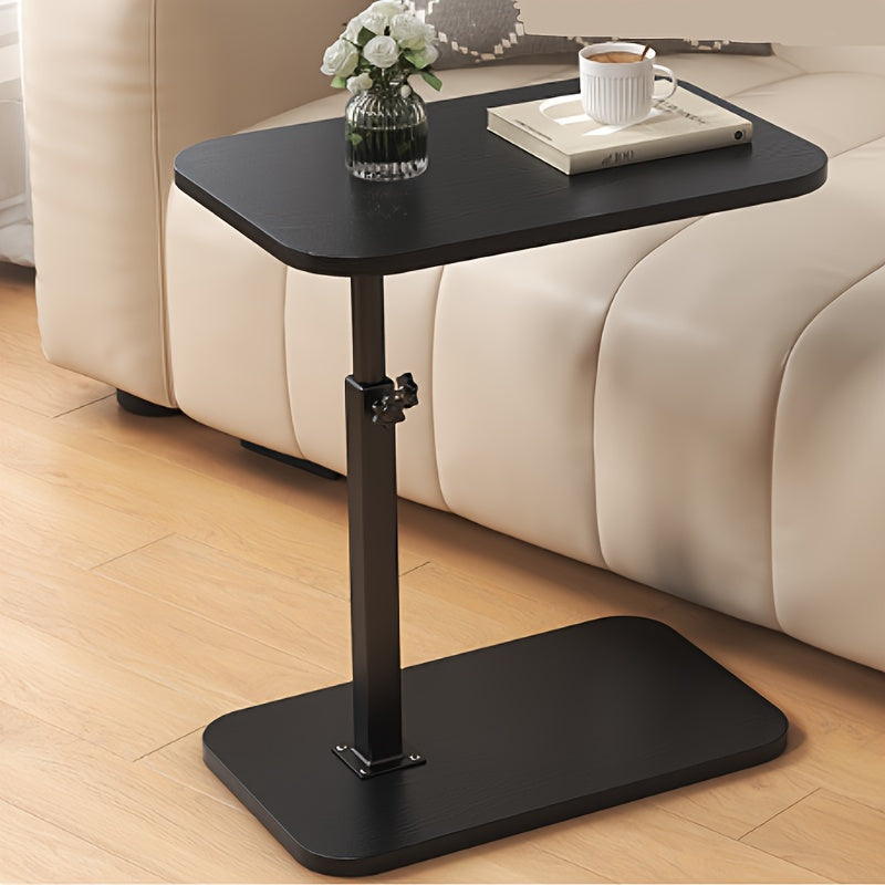 Height-Adjustable Side Table with Wooden Top and Metal Frame – Versatile Design for Living Room and Bedroom 0