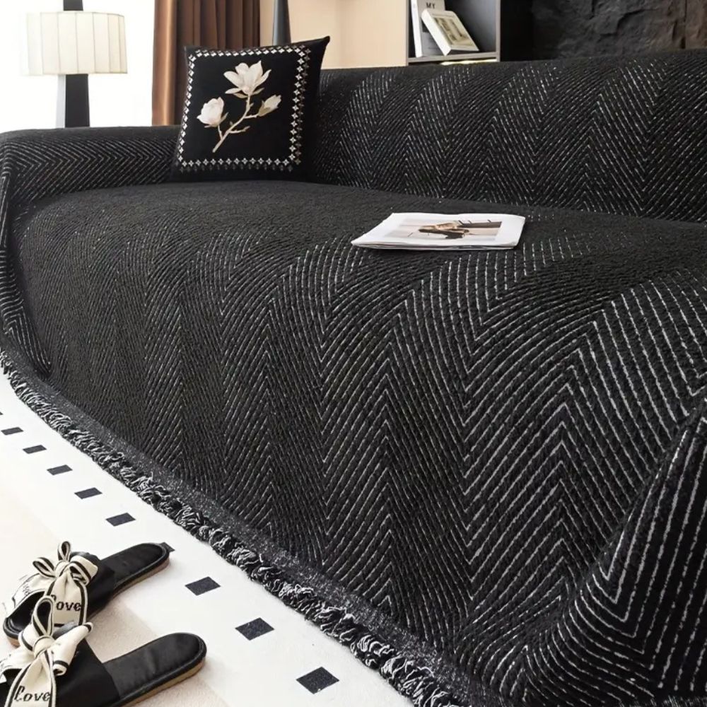 Herringbone Sofa Cover in Premium Microfiber - Stylish Non-Slip Couch Cover for Protection Against Stains and Wear 0