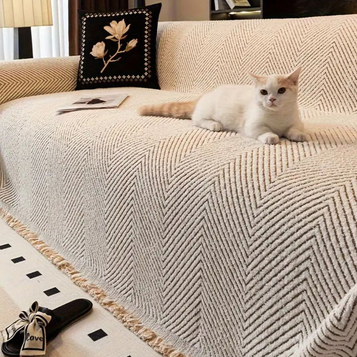 Herringbone Sofa Cover in Premium Microfiber - Stylish Non-Slip Couch Cover for Protection Against Stains and Wear 1