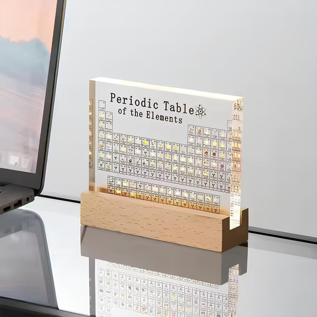 Illuminated Periodic Table of Elements Display with 83 Real Samples in Acrylic – Modern LED Design with Wooden Base 8