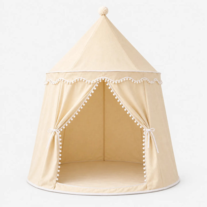 Indoor Kids Play Tent, Castle Design with Pom-Pom Trim, 110 cm Diameter, 125 cm Height, Durable Polyester, for Ages 2-8 0
