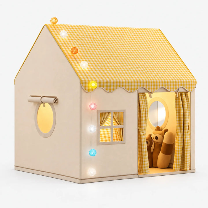 Indoor Kids Playhouse Tent with Decorative String Lights for Reading and Imaginative Play – Cozy Fabric Structure for Ages 2-8 0