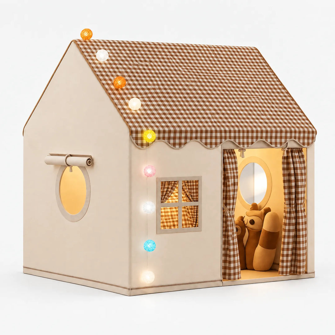 Indoor Kids Playhouse Tent with Decorative String Lights for Reading and Imaginative Play – Cozy Fabric Structure for Ages 2-8 3