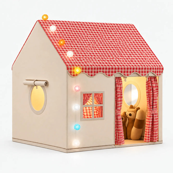 Indoor Kids Playhouse Tent with Decorative String Lights for Reading and Imaginative Play – Cozy Fabric Structure for Ages 2-8 4
