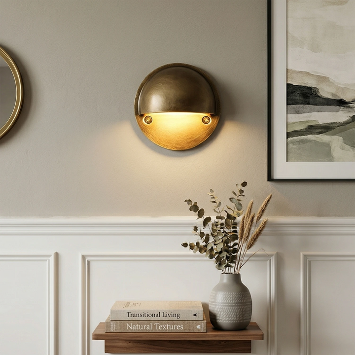 Industrial Arc Wall Sconce with Brushed Brass Finish – Modern LED Wall Light for Living Room and Bedroom 0