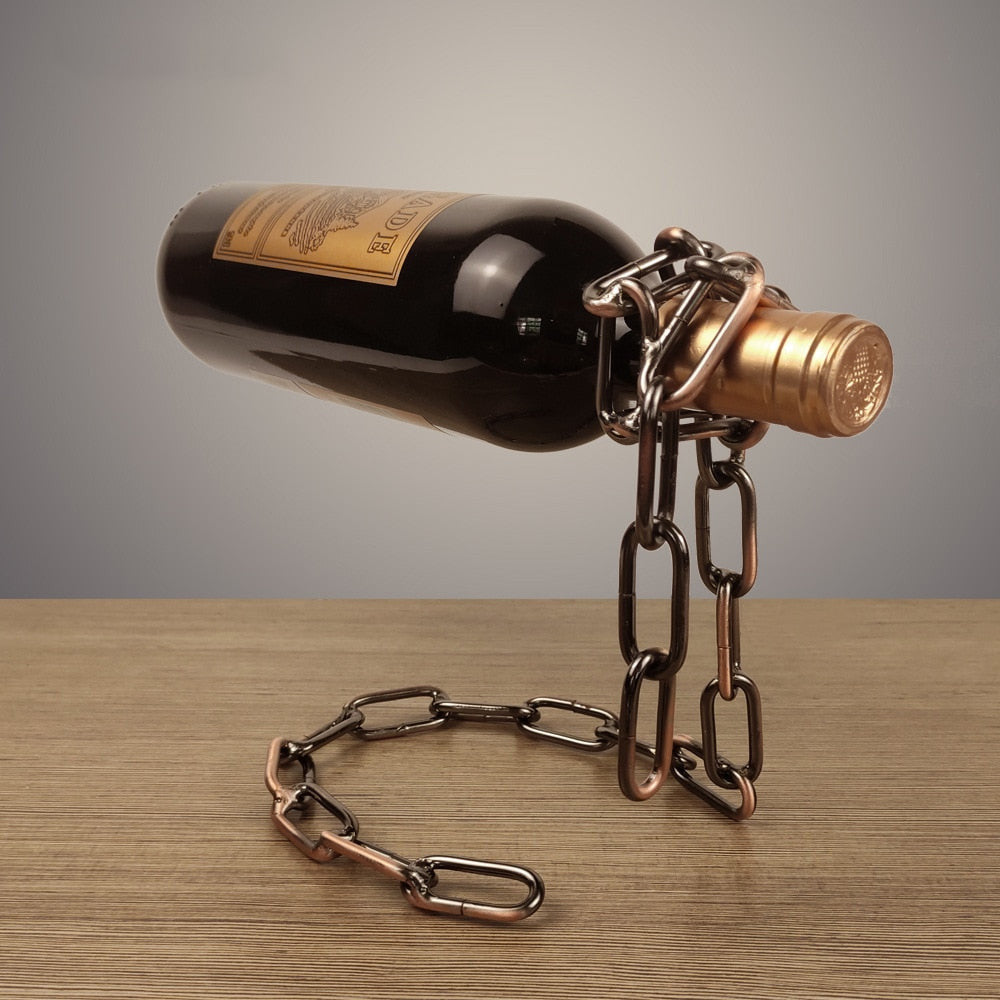 Iron Wine Holder with Chain Loop – Unique Table Display for One Bottle, Compact Design, Durable Construction 1