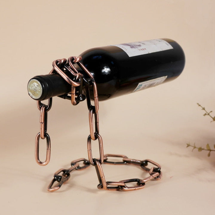 Iron Wine Holder with Chain Loop – Unique Table Display for One Bottle, Compact Design, Durable Construction 2