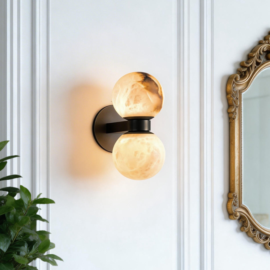 Italian Brass Globe Wall Sconce with Up and Down Moon Design – 12W G9 Warm White Light for Modern Home Decor 1