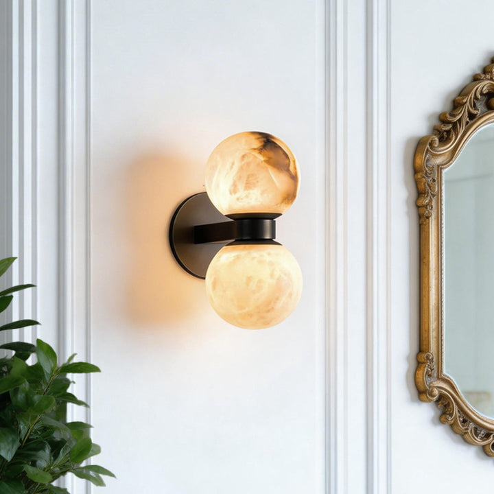 Italian Brass Globe Wall Sconce with Up and Down Moon Design – 12W G9 Warm White Light for Modern Home Decor 1