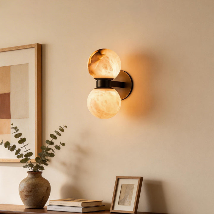 Italian Brass Globe Wall Sconce with Up and Down Moon Design – 12W G9 Warm White Light for Modern Home Decor 2