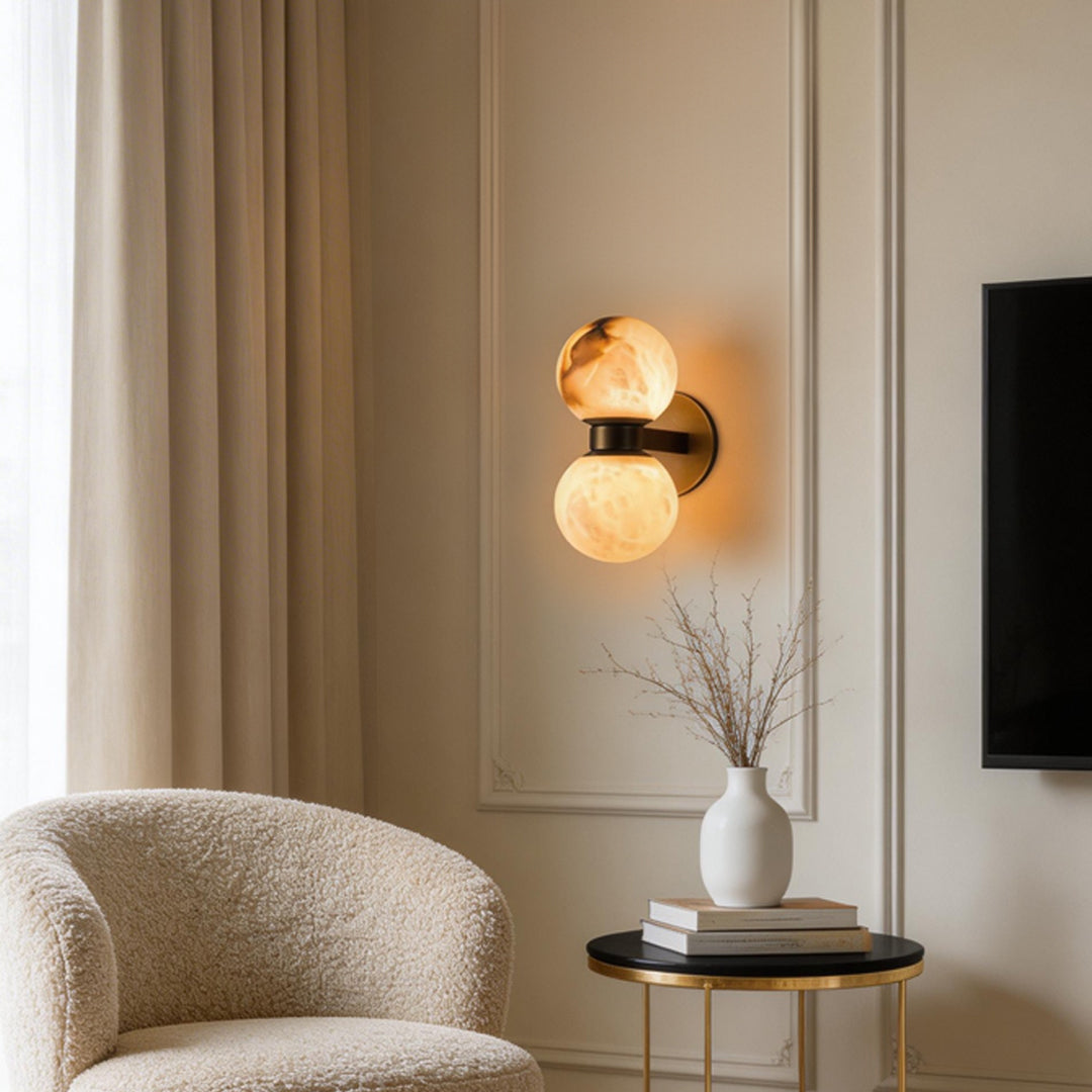 Italian Brass Globe Wall Sconce with Up and Down Moon Design – 12W G9 Warm White Light for Modern Home Decor 4