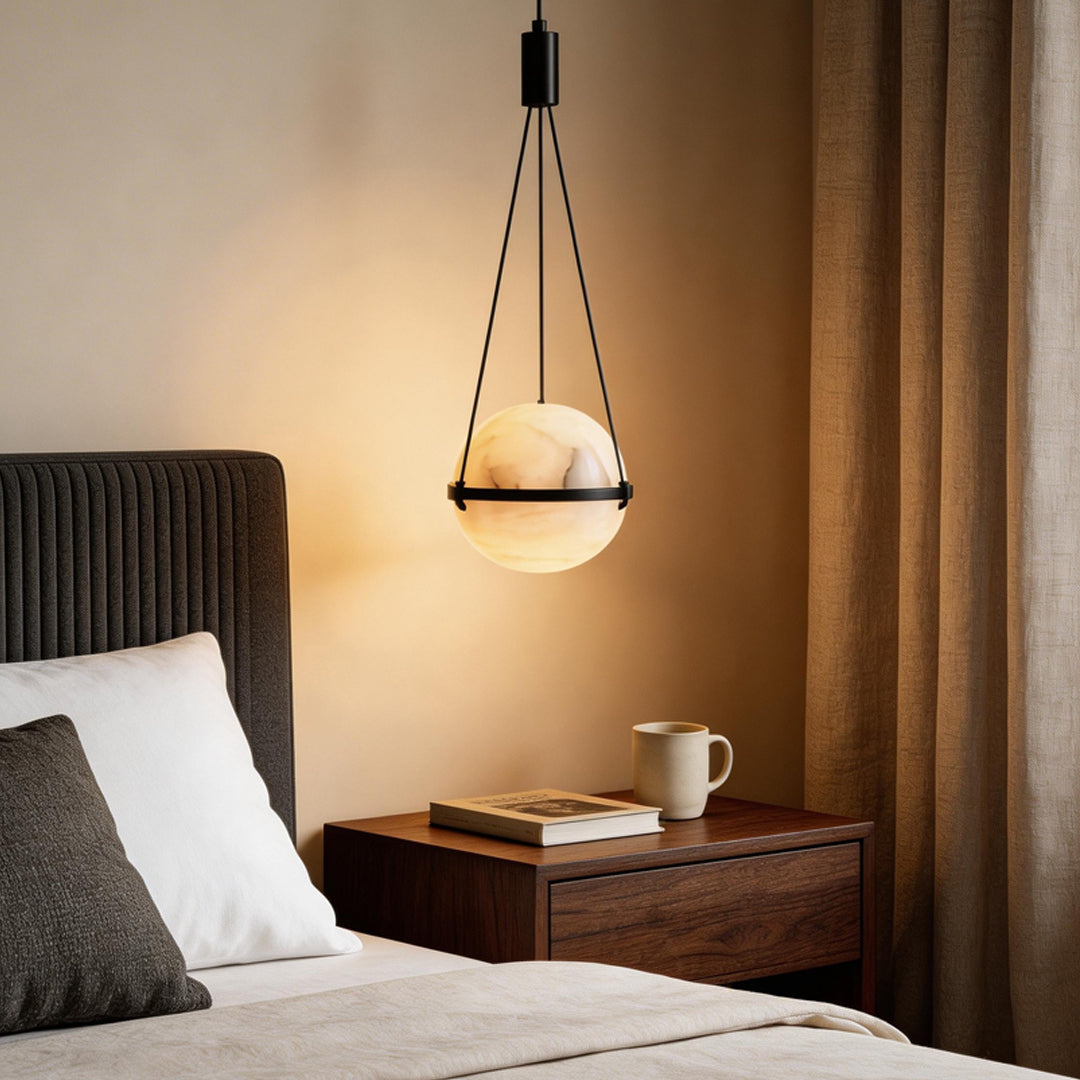 Italian Style Globe Pendant Light Fixture with Marble Shade – Adjustable Copper Hanging Light for Kitchen or Home Decor 3
