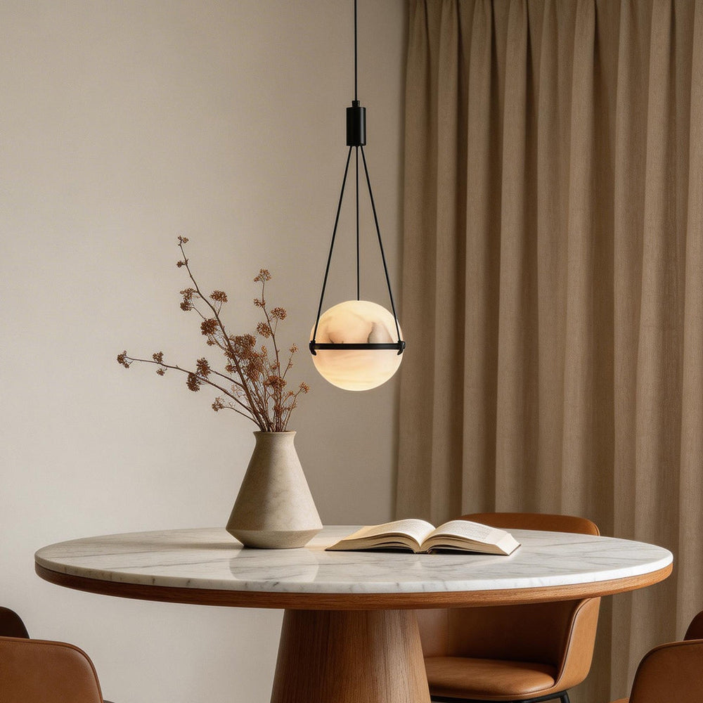 Italian Style Globe Pendant Light Fixture with Marble Shade – Adjustable Copper Hanging Light for Kitchen or Home Decor 4