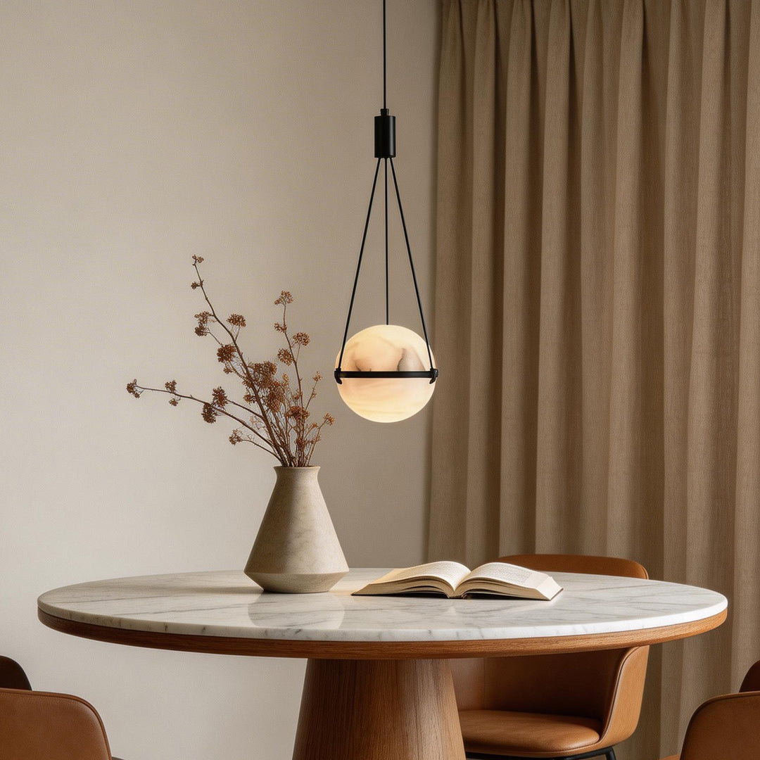 Italian Style Globe Pendant Light Fixture with Marble Shade – Adjustable Copper Hanging Light for Kitchen or Home Decor 4