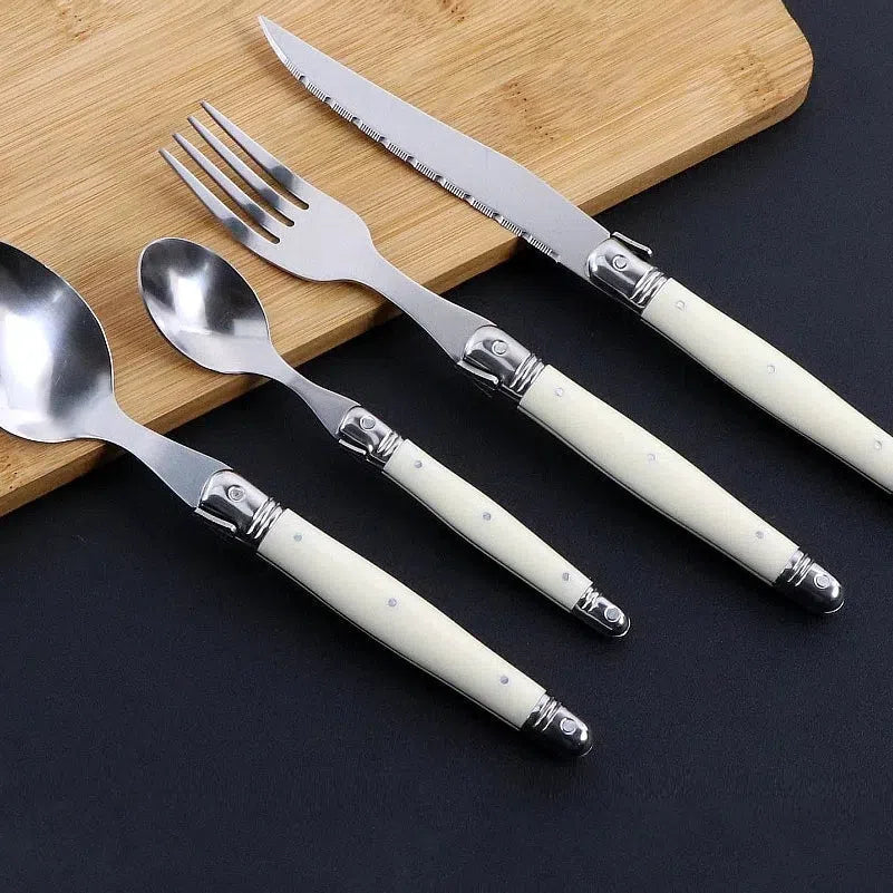 Ivory Laguiole Style Flatware Set – Elegant Stainless Steel Cutlery for Dining 1