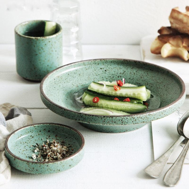 Jade Stoneware Ceramic Dinnerware Set – Vintage Glazed Porcelain with Unique Shapes 1