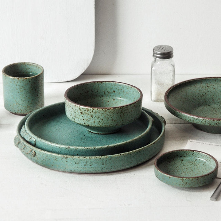 Jade Stoneware Ceramic Dinnerware Set – Vintage Glazed Porcelain with Unique Shapes 4