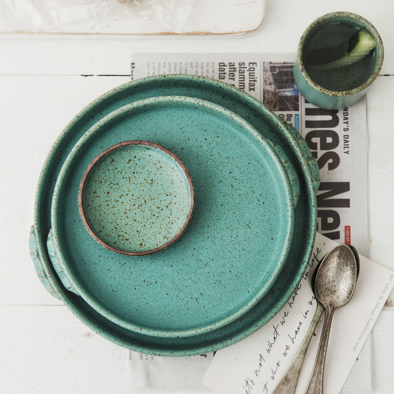 Jade Stoneware Ceramic Dinnerware Set – Vintage Glazed Porcelain with Unique Shapes 5