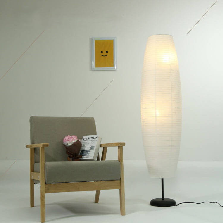Japandi Floor Lamp with Rice Paper Column Design – Minimalist Style for Warm Ambient Lighting 2