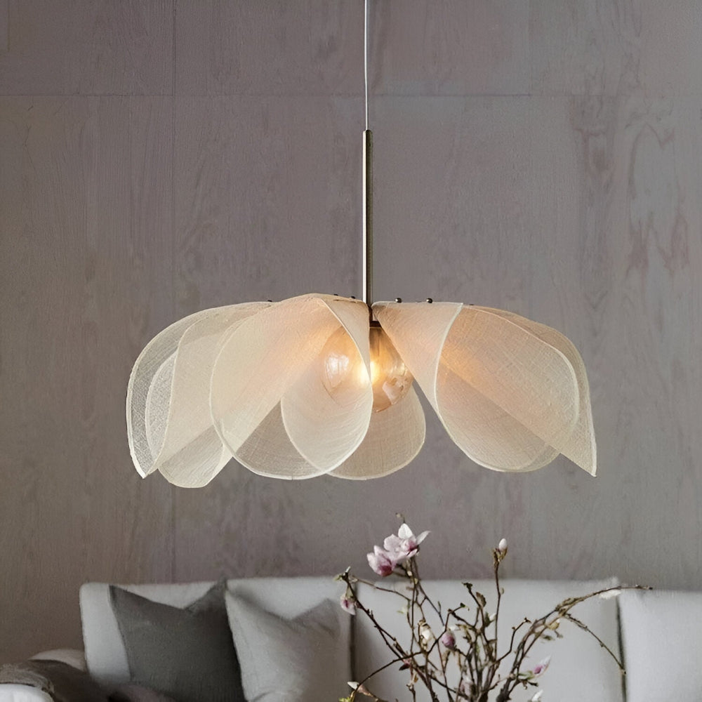 Japandi Floral Pendant Lamp – Adjustable Kitchen Pendant Lighting with Glass and Fabric, Elegant Boho Design, D50cm to D80cm 0