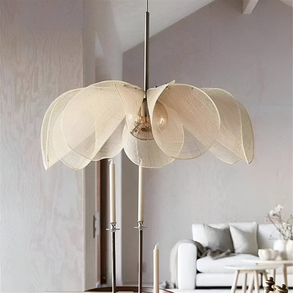 Japandi Floral Pendant Lamp – Adjustable Kitchen Pendant Lighting with Glass and Fabric, Elegant Boho Design, D50cm to D80cm 1