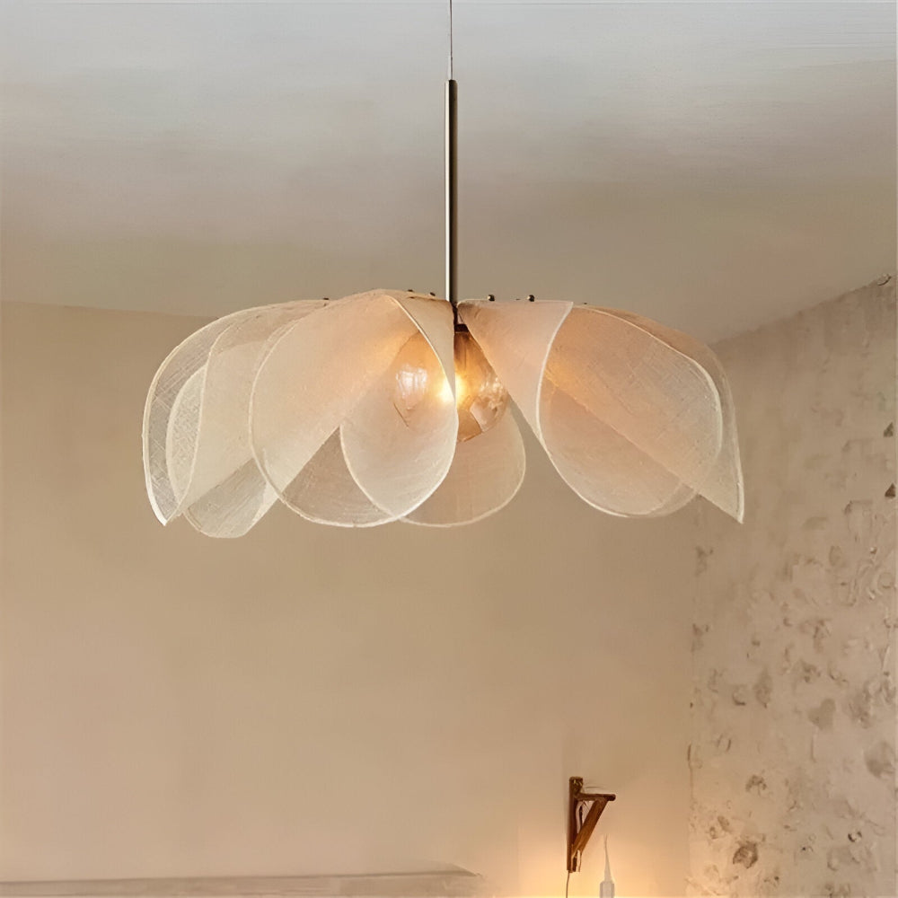 Japandi Floral Pendant Lamp – Adjustable Kitchen Pendant Lighting with Glass and Fabric, Elegant Boho Design, D50cm to D80cm 10