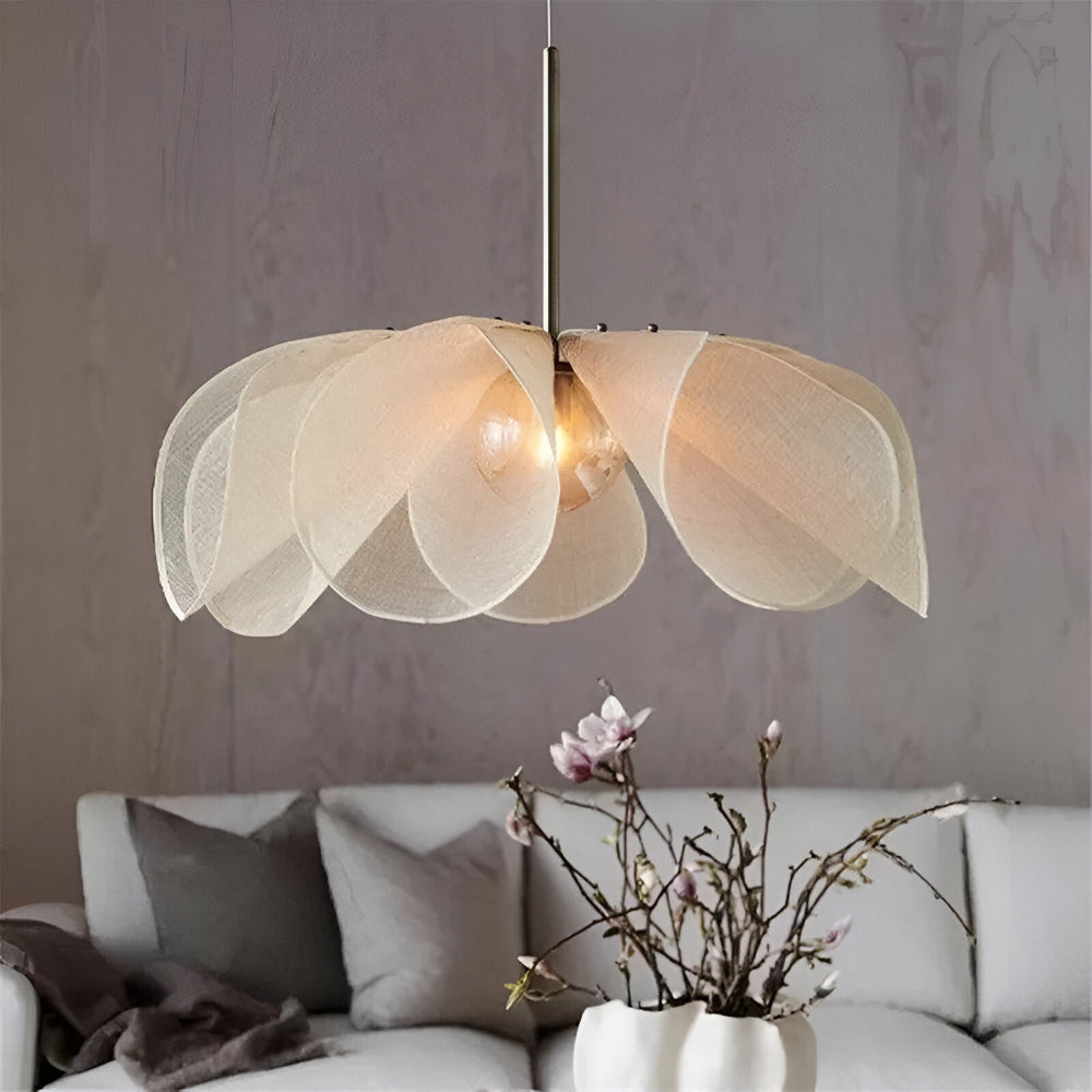 Japandi Floral Pendant Lamp – Adjustable Kitchen Pendant Lighting with Glass and Fabric, Elegant Boho Design, D50cm to D80cm 2