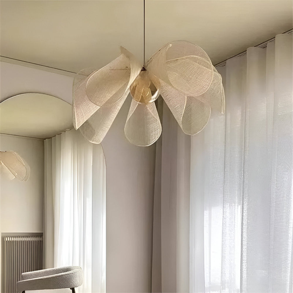 Japandi Floral Pendant Lamp – Adjustable Kitchen Pendant Lighting with Glass and Fabric, Elegant Boho Design, D50cm to D80cm 4