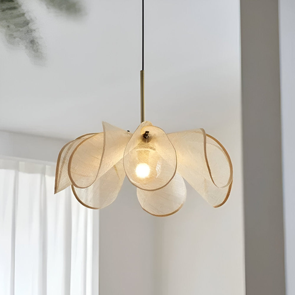 Japandi Floral Pendant Lamp – Adjustable Kitchen Pendant Lighting with Glass and Fabric, Elegant Boho Design, D50cm to D80cm 6