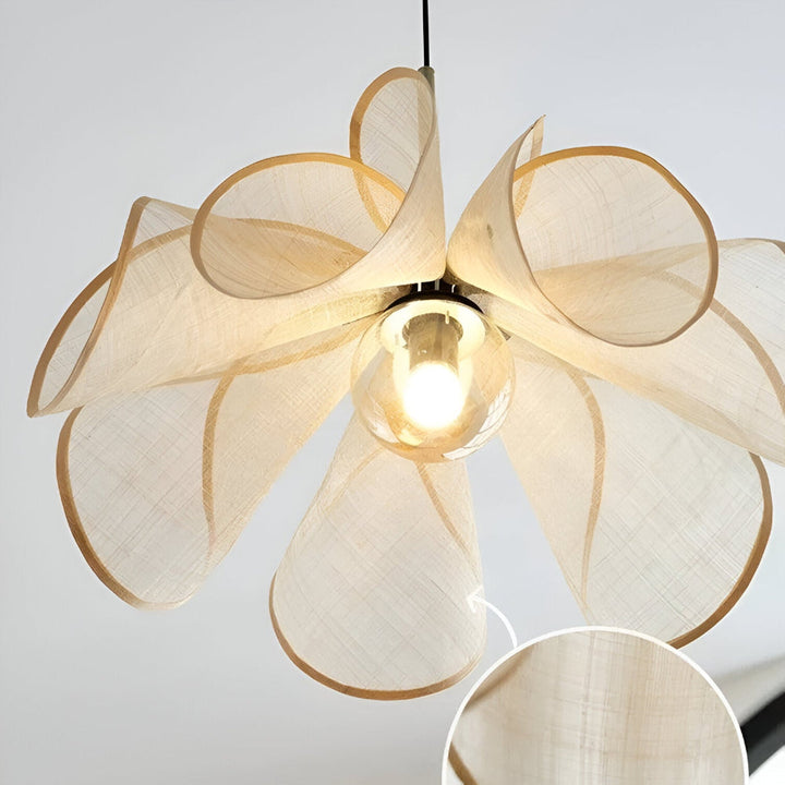 Japandi Floral Pendant Lamp – Adjustable Kitchen Pendant Lighting with Glass and Fabric, Elegant Boho Design, D50cm to D80cm 7