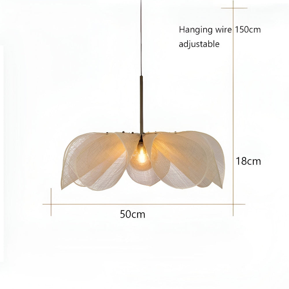 Japandi Floral Pendant Lamp – Adjustable Kitchen Pendant Lighting with Glass and Fabric, Elegant Boho Design, D50cm to D80cm 9