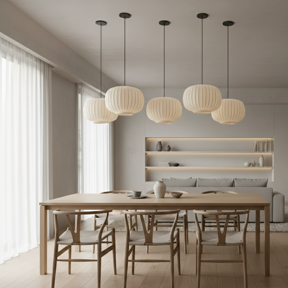Japandi Silk Hanging Lamp – Elegant Staircase Pendant Light for Modern Kitchen and Home Decor 1