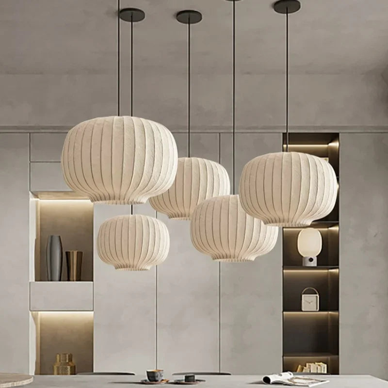 Japandi Silk Hanging Lamp – Elegant Staircase Pendant Light for Modern Kitchen and Home Decor 2