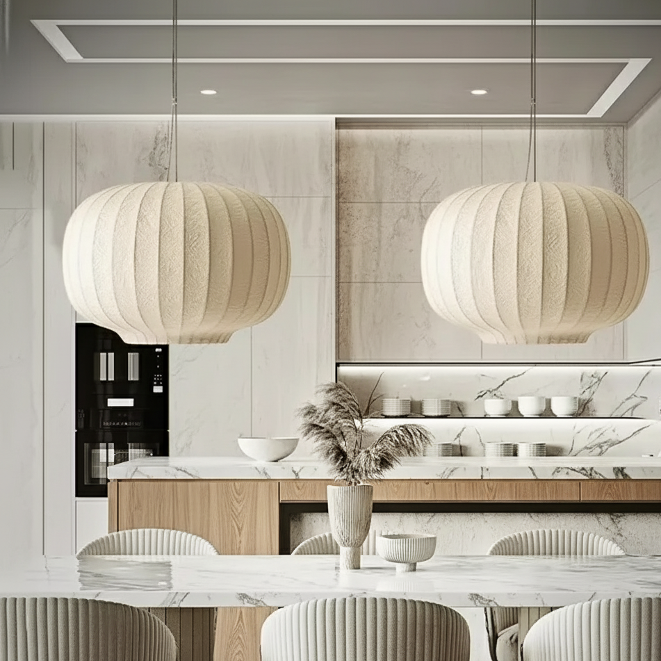Japandi Silk Hanging Lamp – Elegant Staircase Pendant Light for Modern Kitchen and Home Decor 3