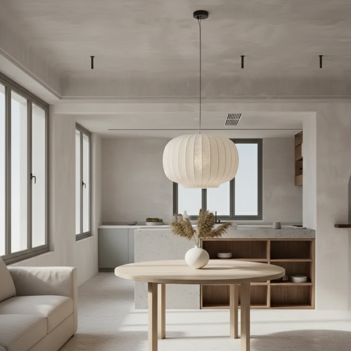 Japandi Silk Hanging Lamp – Elegant Staircase Pendant Light for Modern Kitchen and Home Decor 4